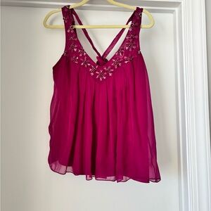 Rebecca Taylor Magenta Embellished Blouse